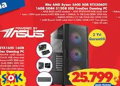ASUS RİTA AMD RYZEN 5600 8GB RTX3060TI 16GB DDR4 512GB SSD FREEDOS GAMİNG PC OYUN BİLGİSAYARI